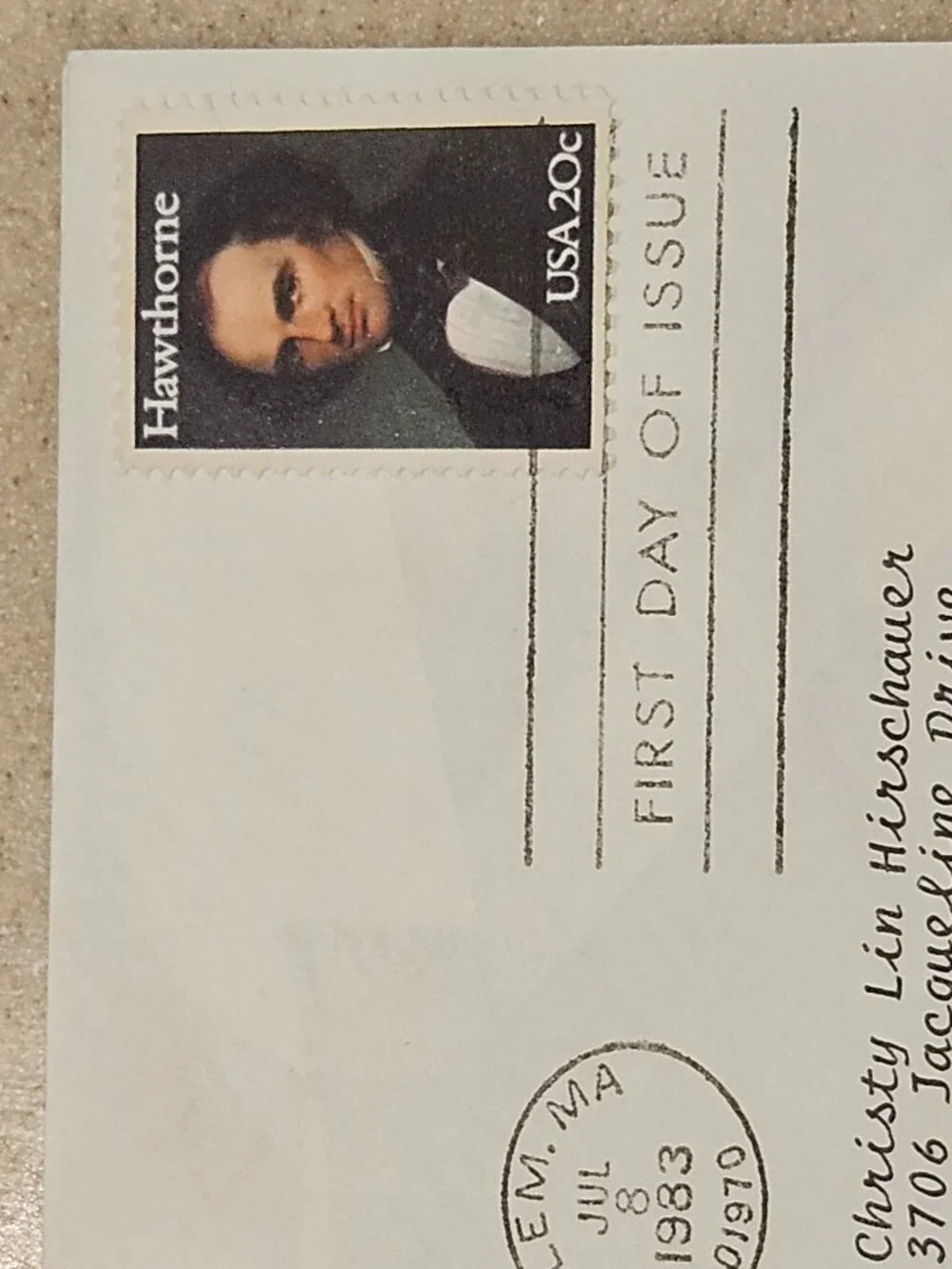 RARE COLLECTIBLE USPS 1ST DAY ISSUE COVER NATHANIEL HAWTHORNE STAMP ENVELOPE FDC
